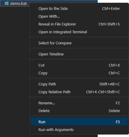 Context menu run batch file