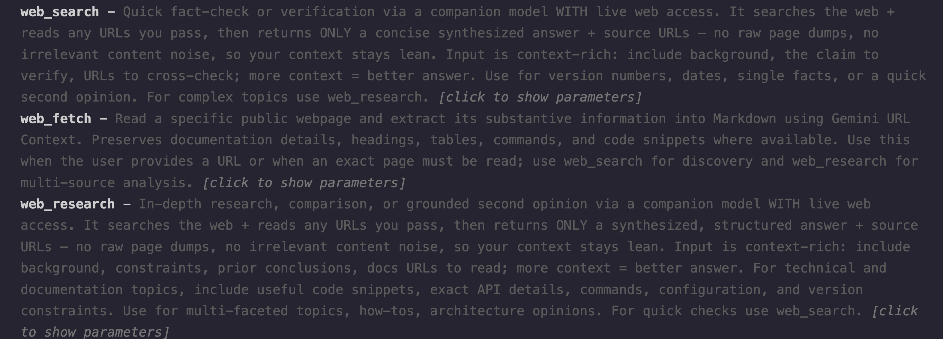 Available web search, fetch, and research tools