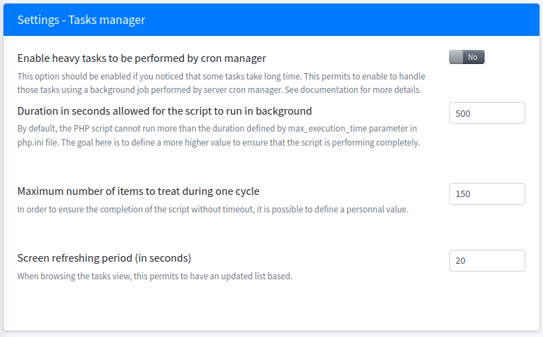 Task settings