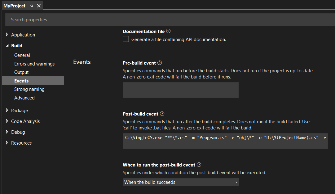 Assign post-build event