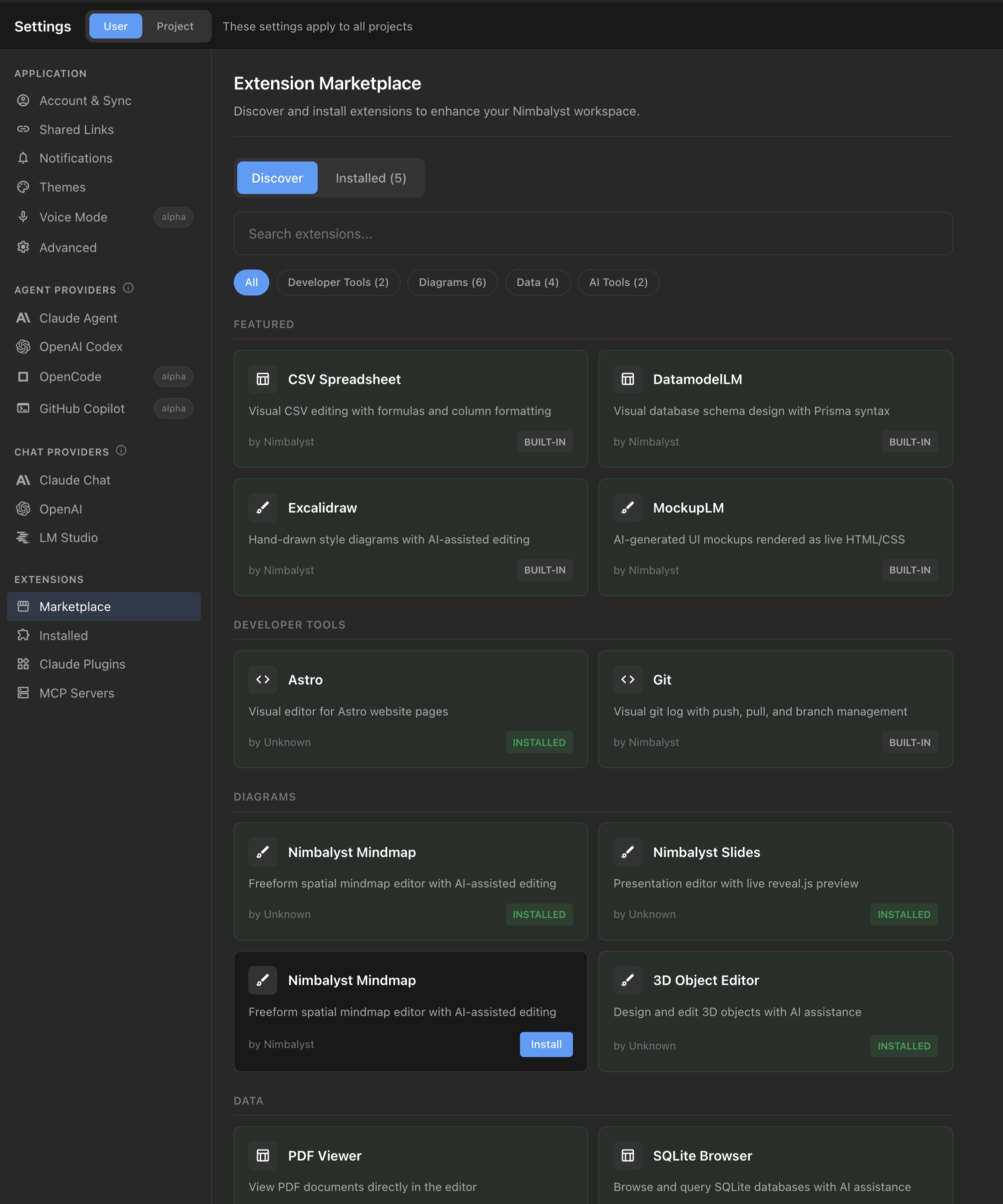Nimbalyst extension marketplace