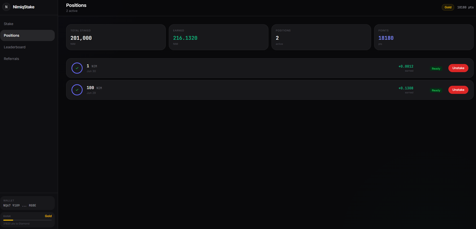 NimiqStake screenshot 2