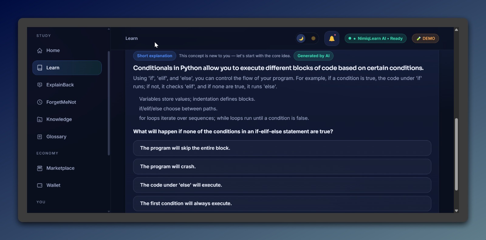 NimiqLearn screenshot 2