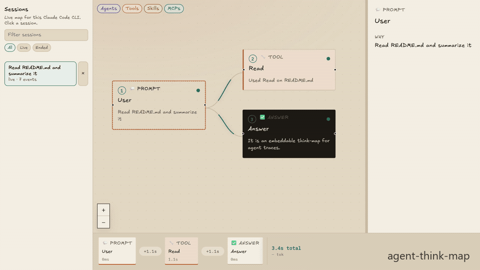 Studio graph growing: prompt, Read tool, answer, inspector