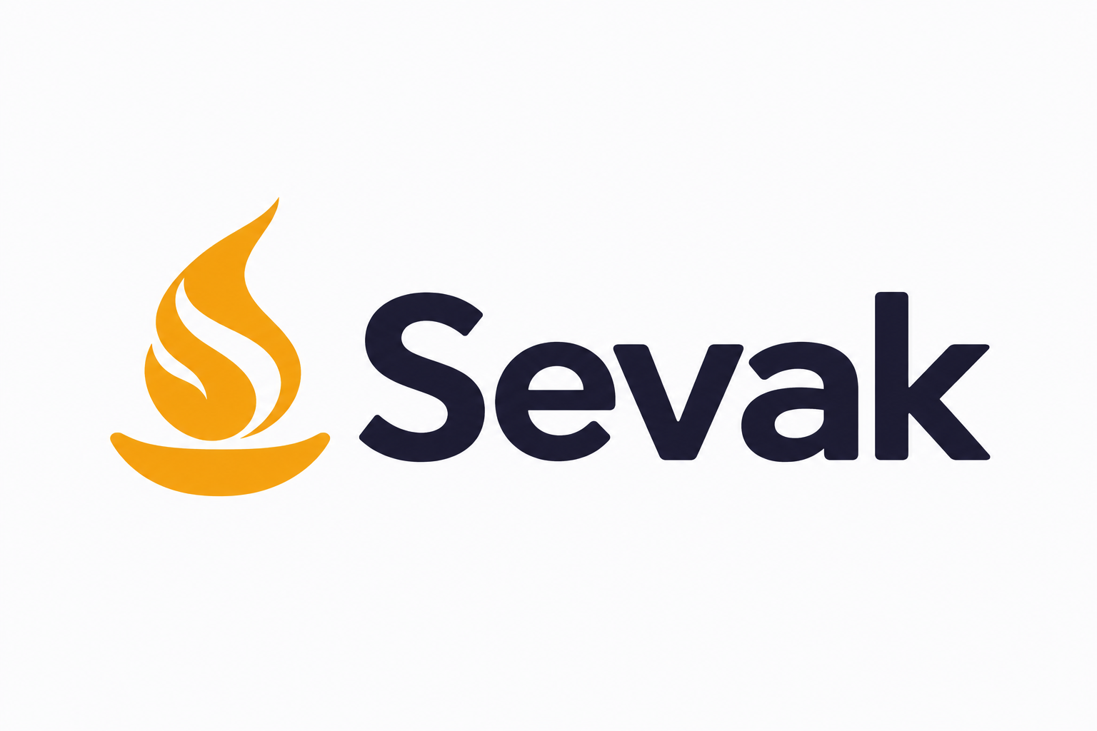Sevak logo: an amber S-shaped flame and dark wordmark
