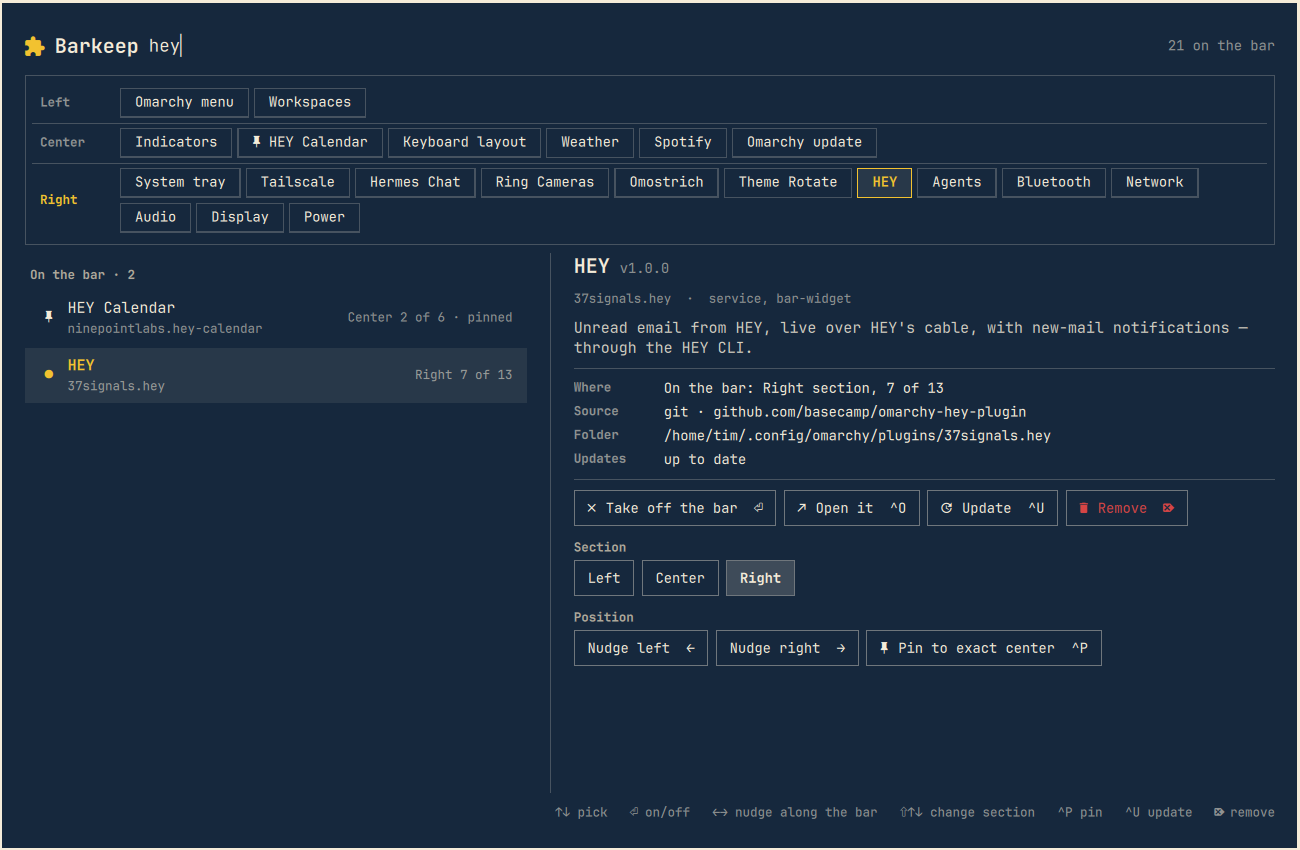 Filtering by typing “hey”: the list narrows to matching plugins