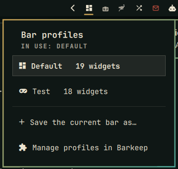 The profile switcher open from the bar