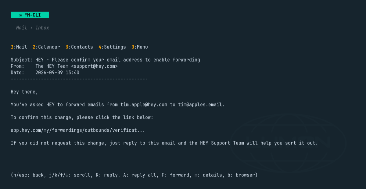 The fm-cli terminal app reading a thread
