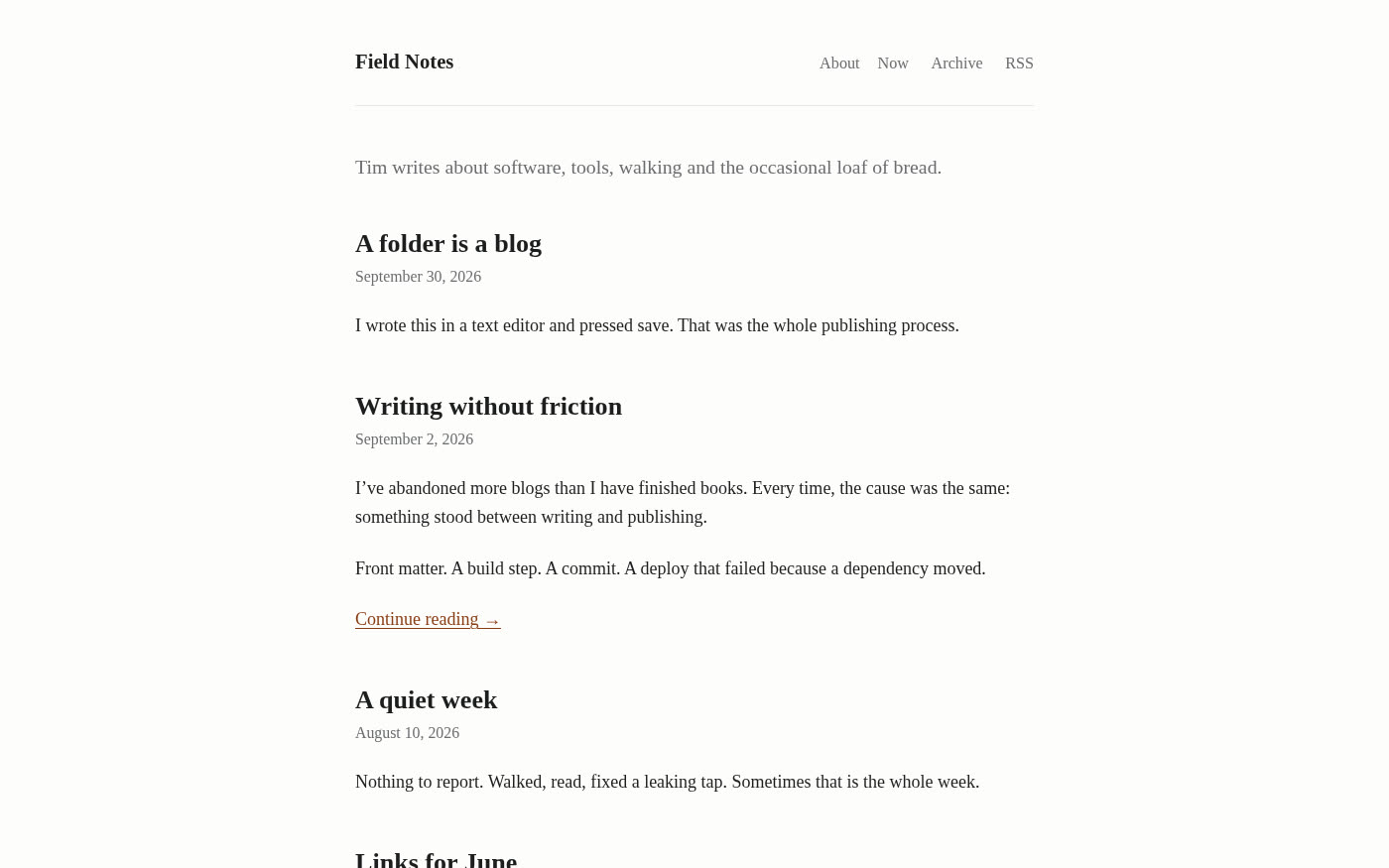 The same blog rendered by folderblog’s Default theme