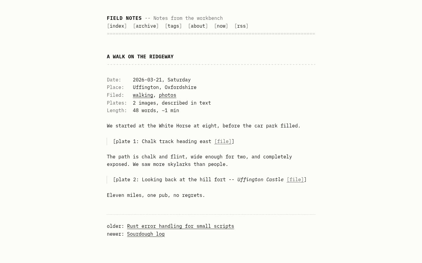 The same blog rendered by the Text-only theme