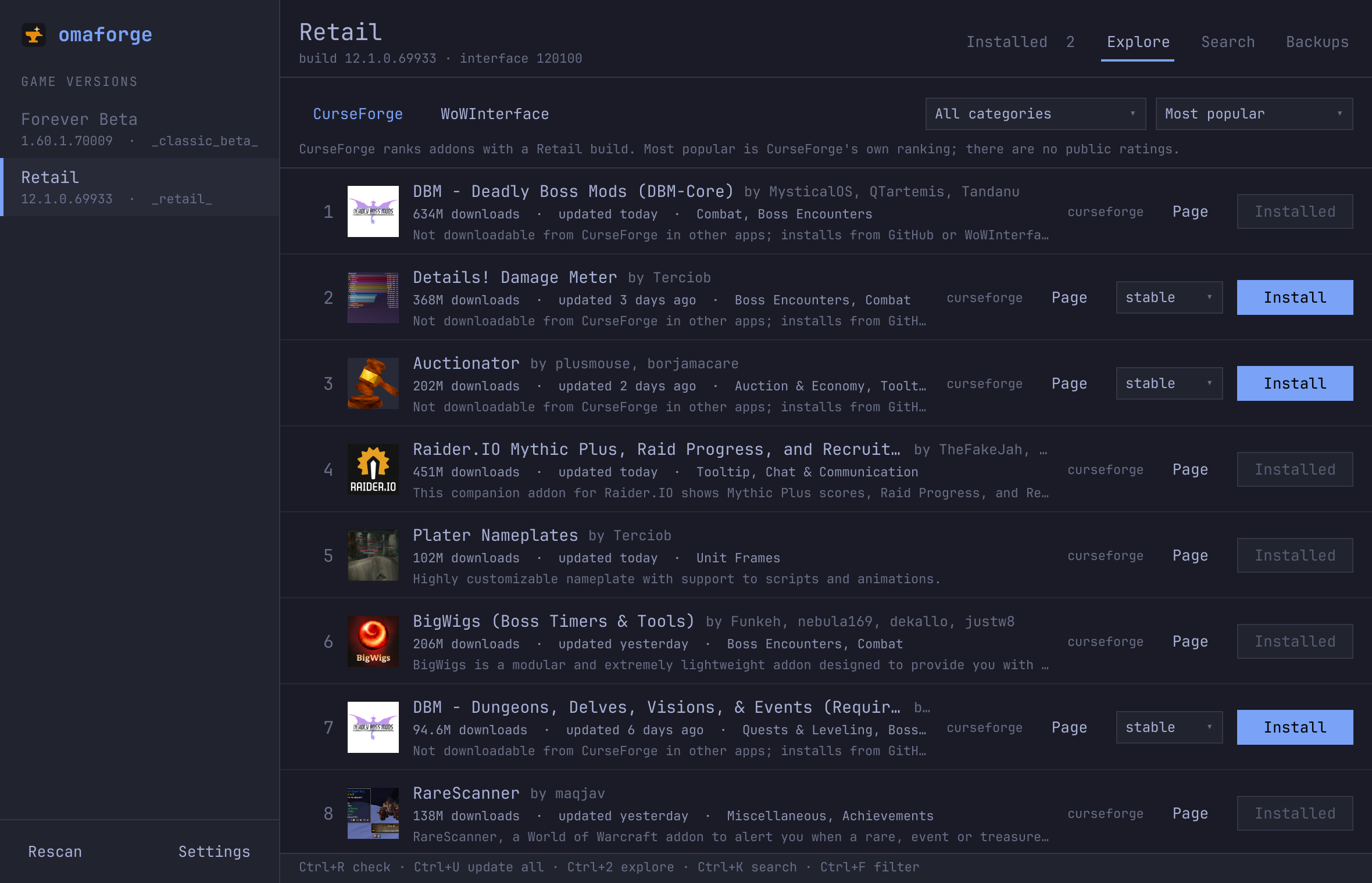 Explore: the most popular Retail addons on CurseForge