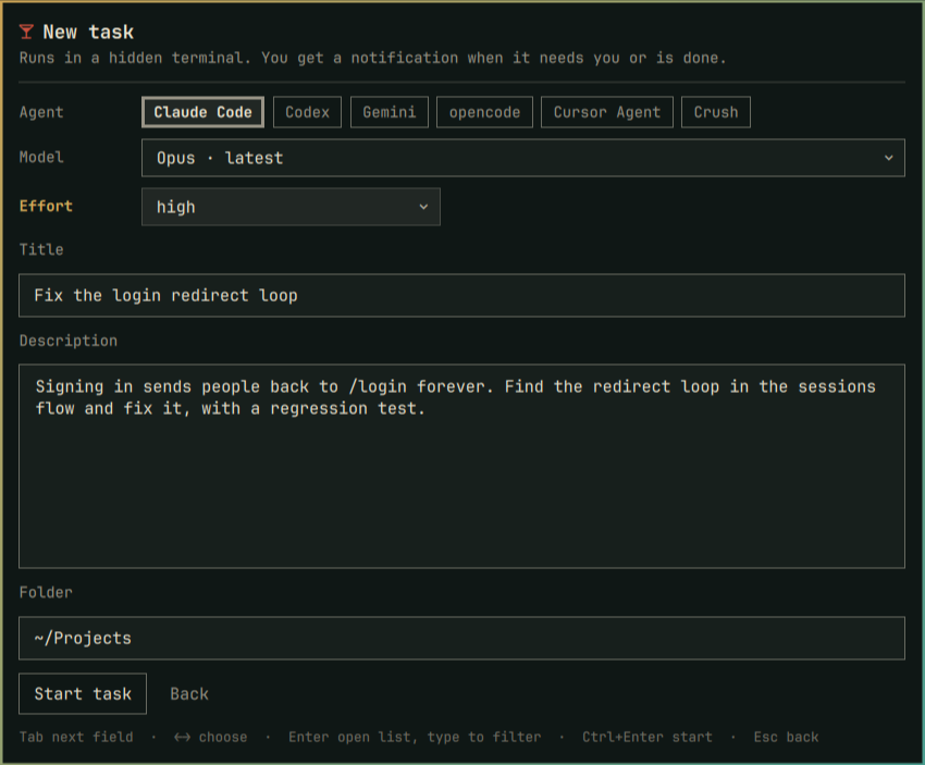 New task form