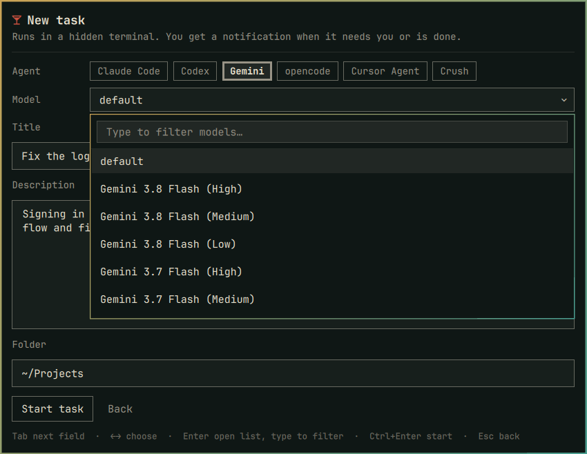 Model dropdown