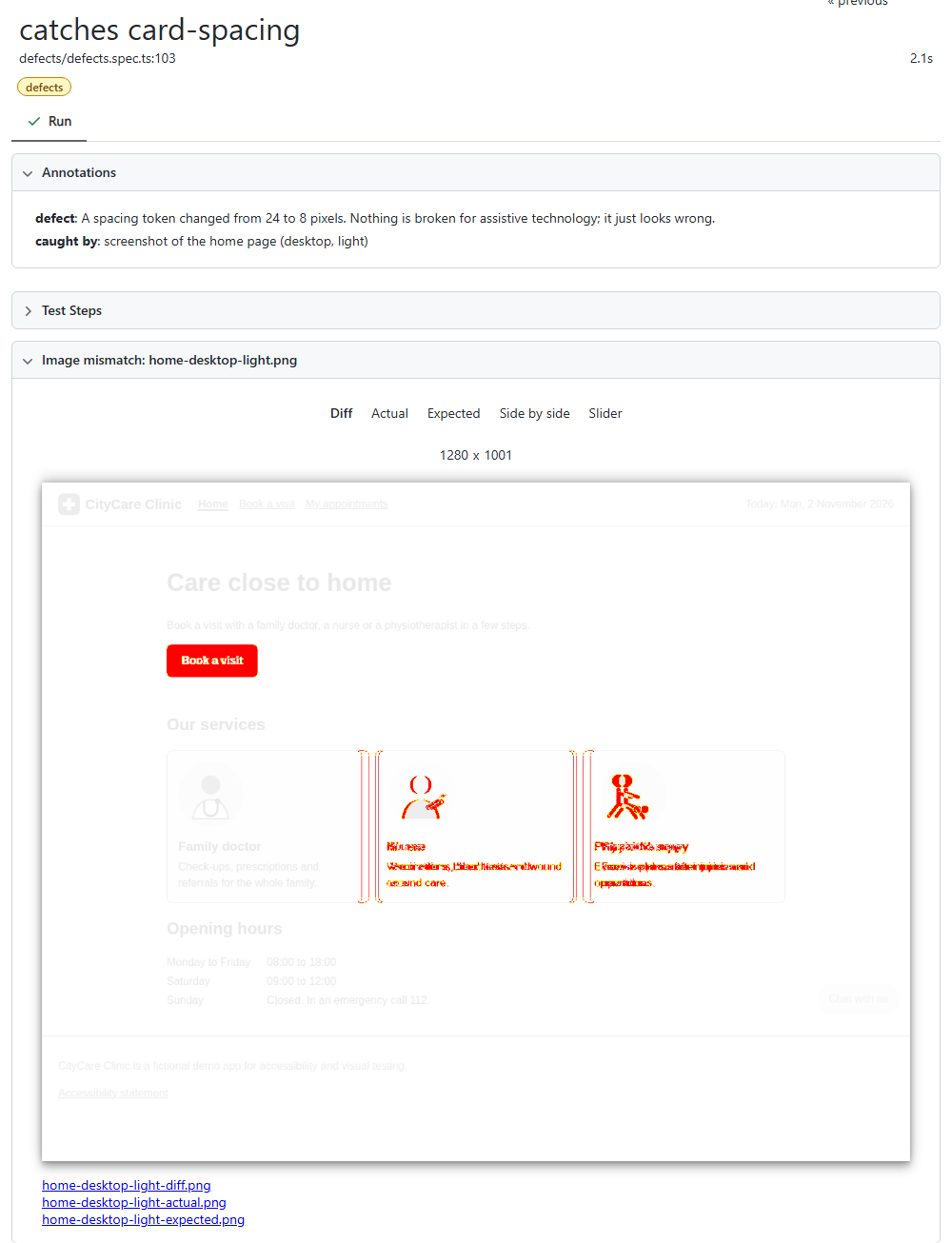 Image mismatch reported for the planted card spacing defect