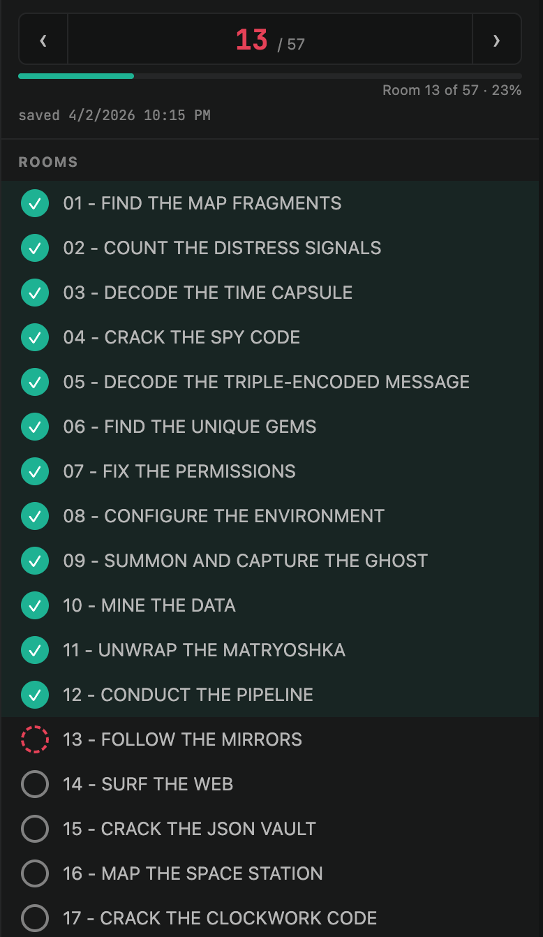 Room list with checkmarks