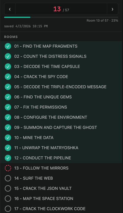 Room list with checkmarks