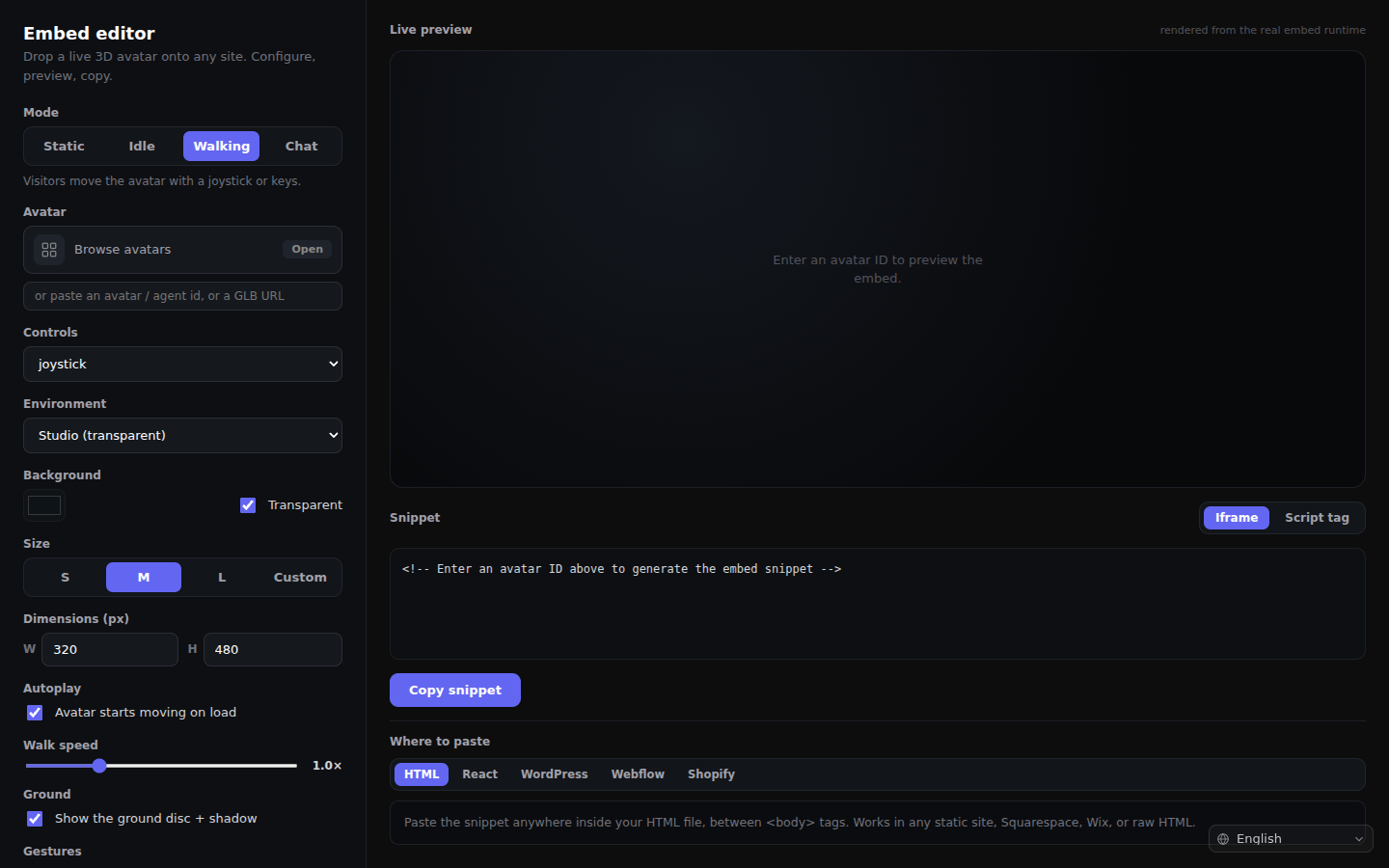 Embed editor, live