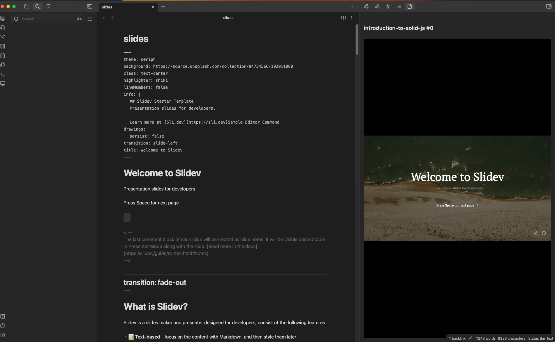 Slidev presentation view in Obsidian