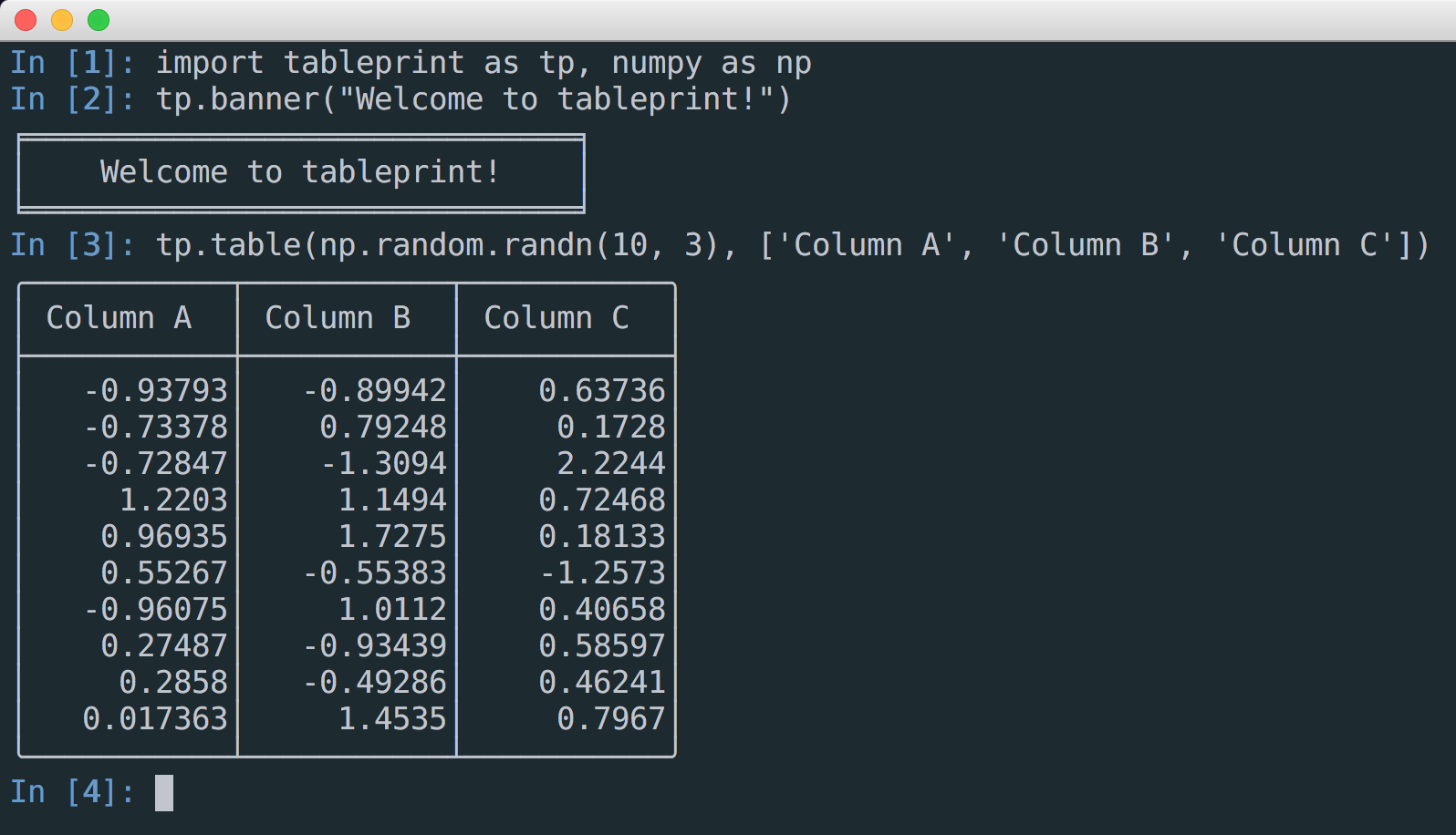 nirum/tableprint: Pretty printing of tabular data in python