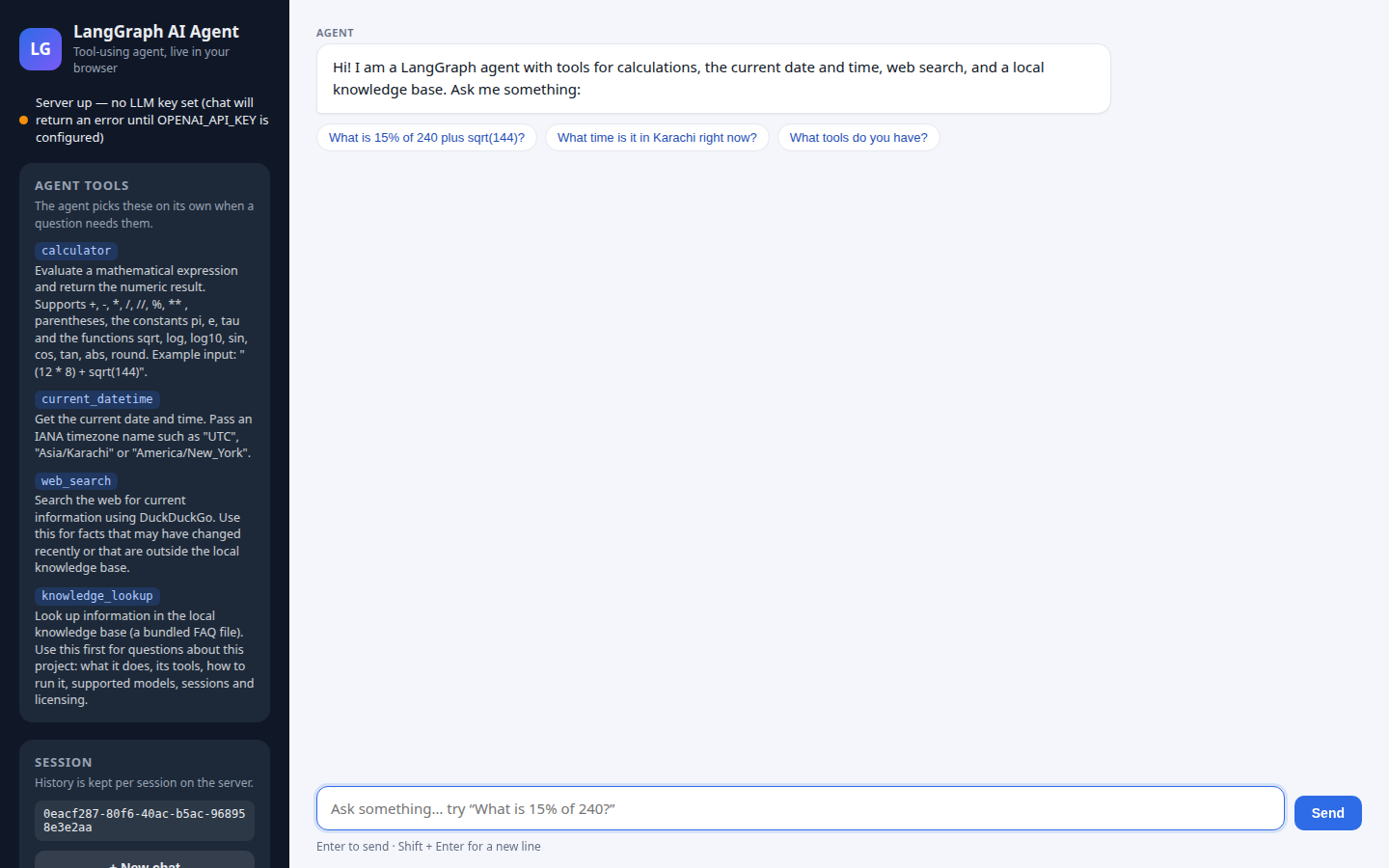 LangGraph AI Agent web chat interface
