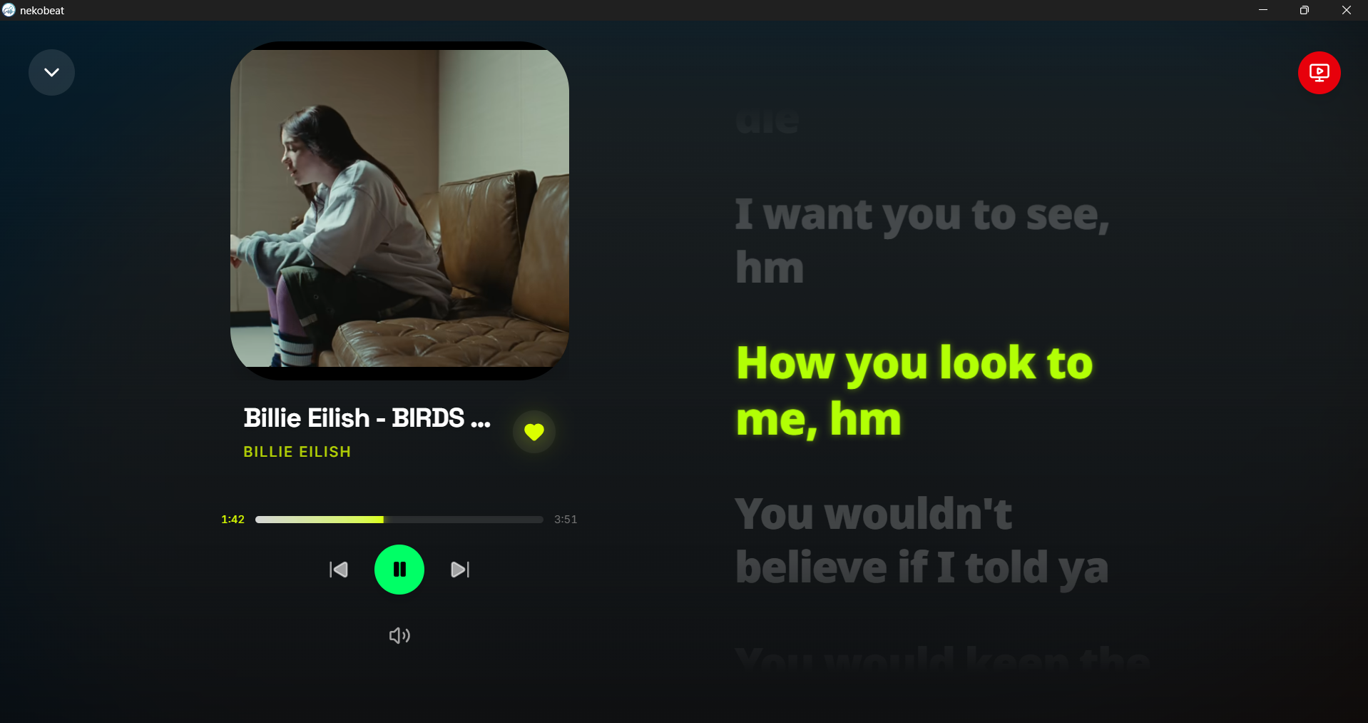 Player, Lyrics & Video from YT