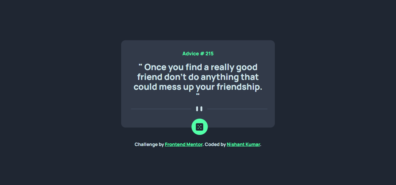 Design preview for the Advice generator app coding challenge