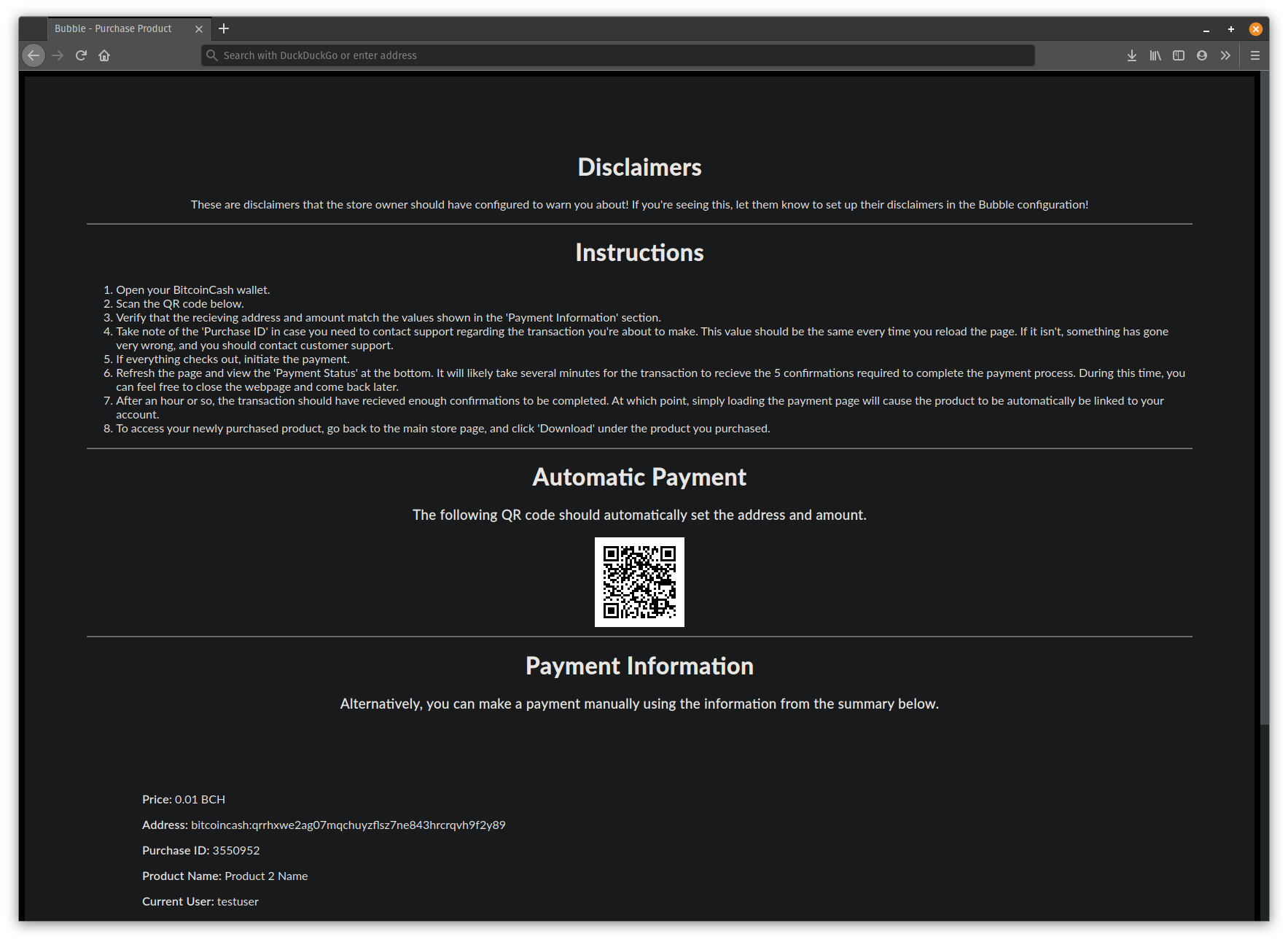 Screenshot of payment interface