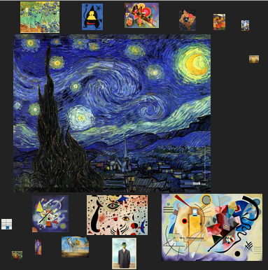 Screenshot of picture cloud layout with some random art