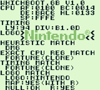 Whichboot.gb running on a Fortune SY-3000B Gameboy clone