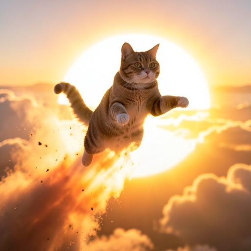 A cat blasting off from the sun