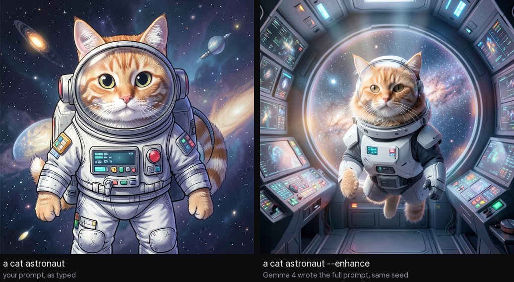 The same seed with and without --enhance