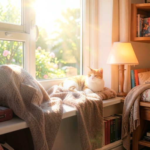 The same reading nook on a sunny spring morning
