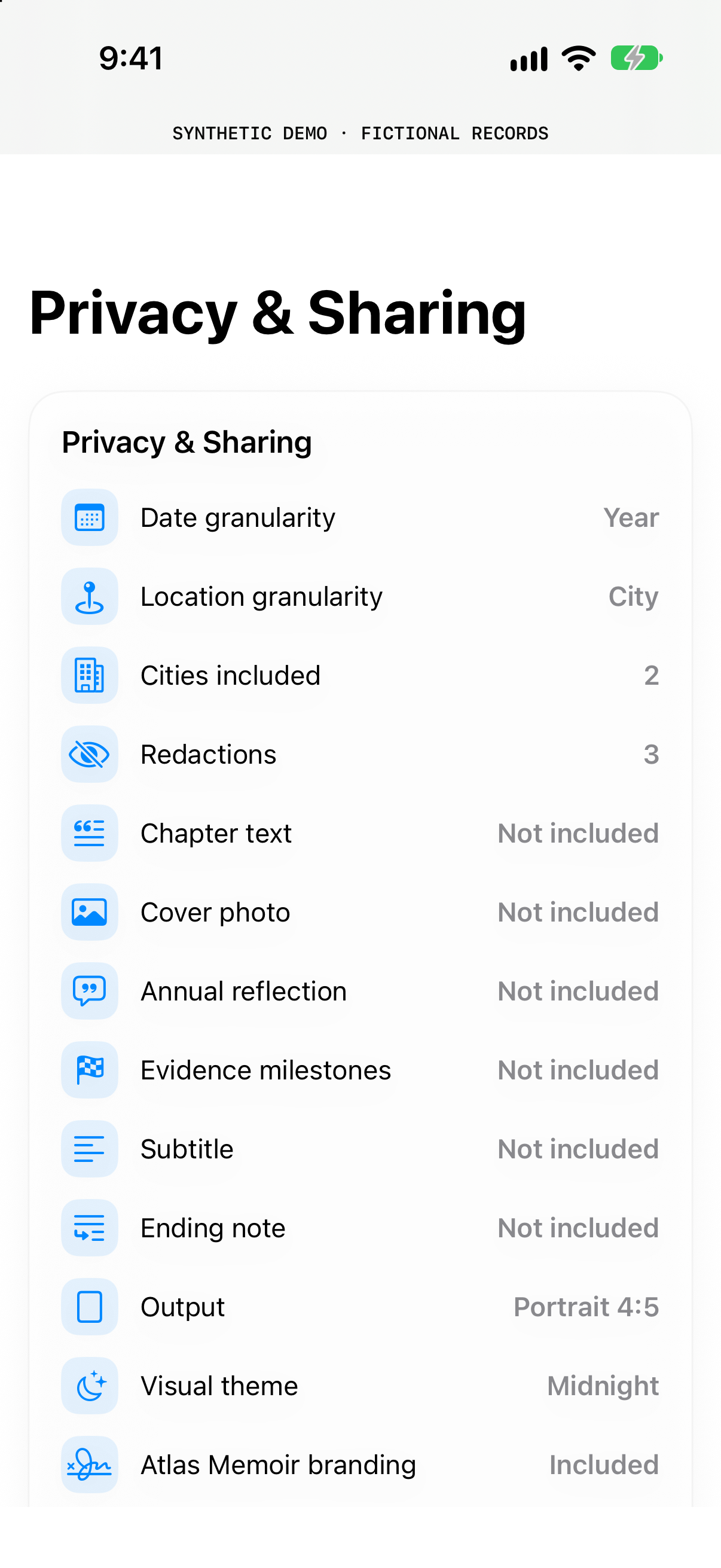 Native sharing review using synthetic records