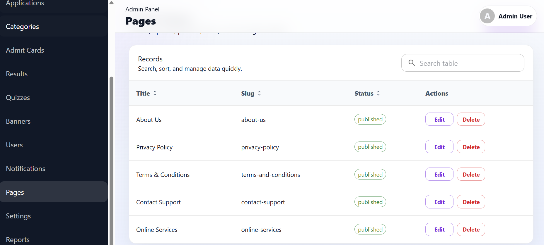 Job Vista React Admin Panel - User Management