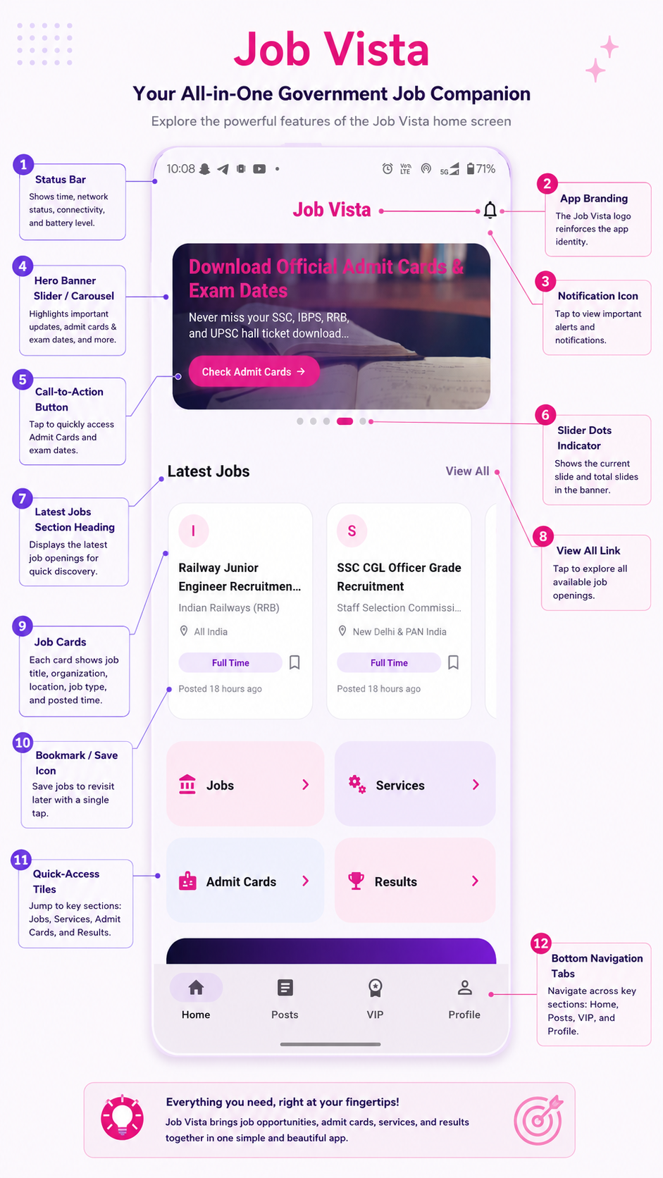 Job Vista Mobile App - Home Screen