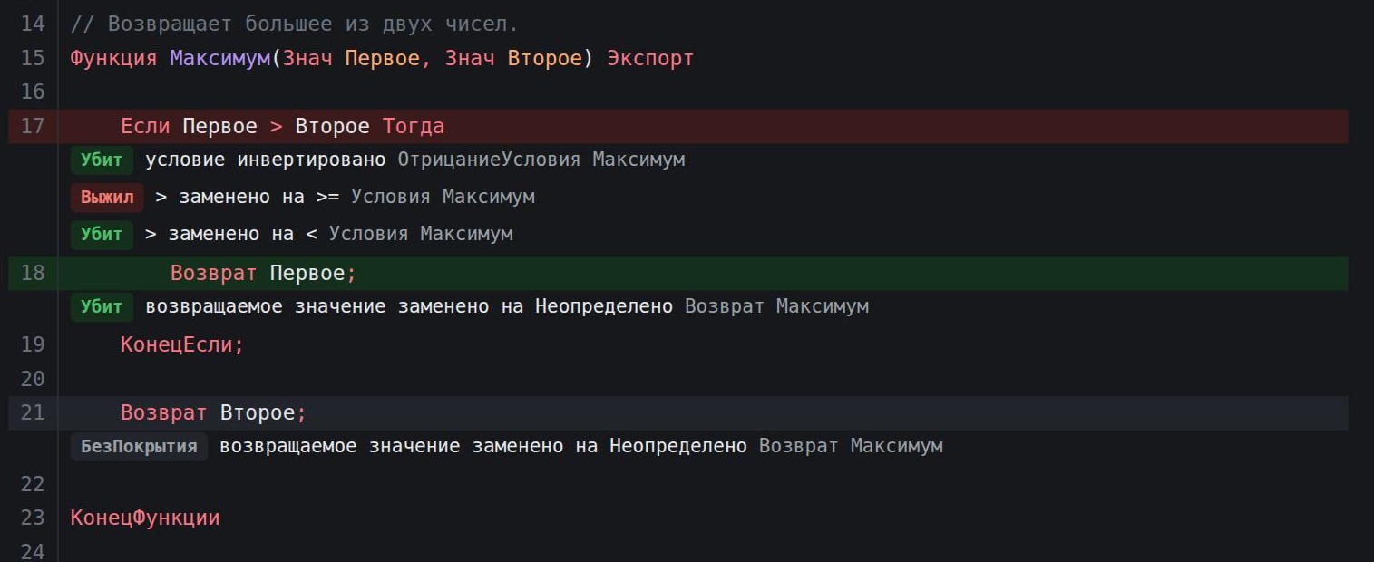 Тот же отчёт в тёмной теме