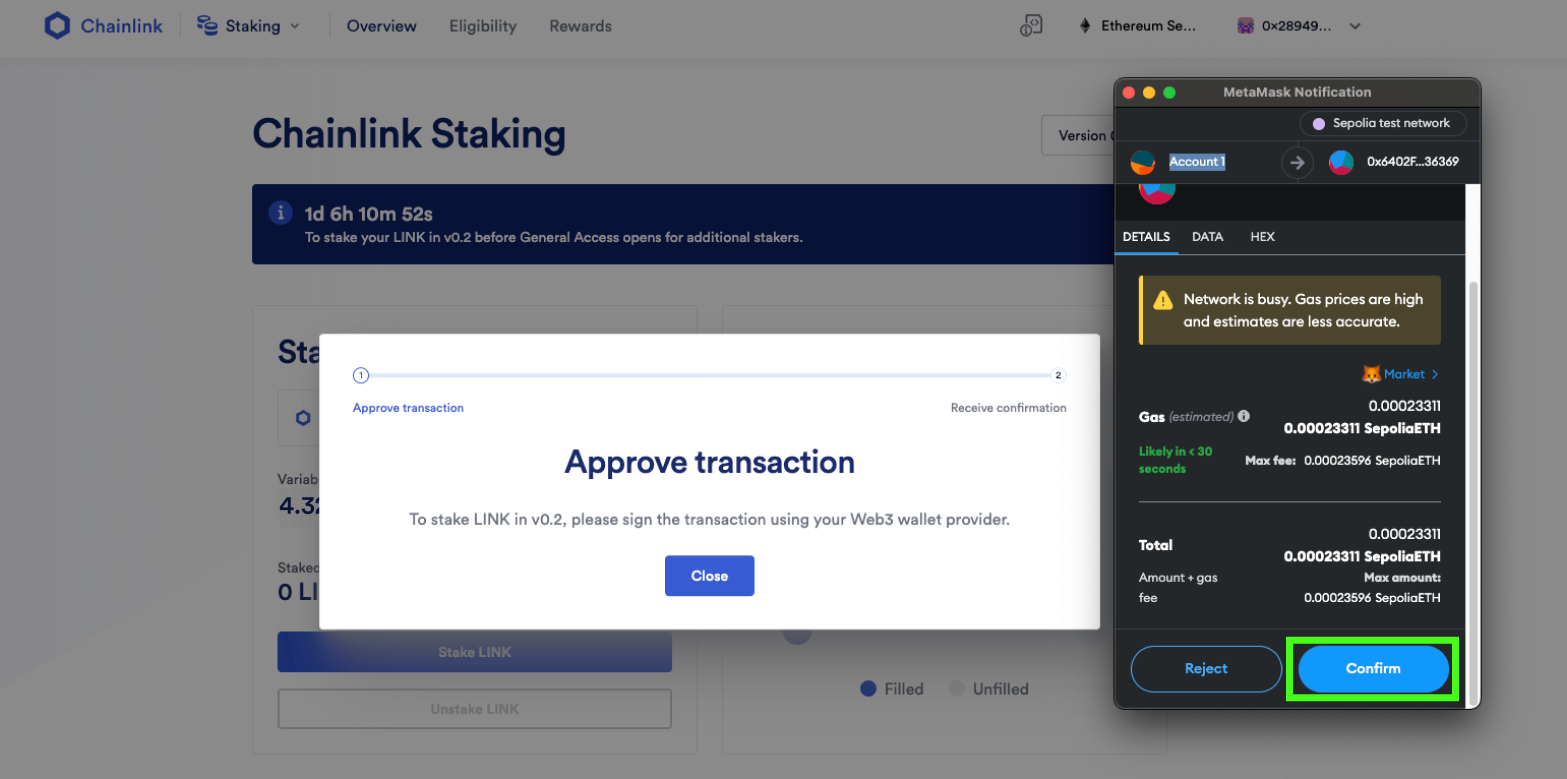 How to stake Link - Step 6.2