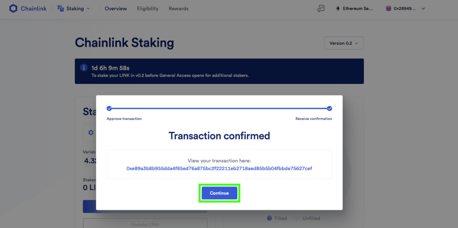 How to stake Link - Step 6.4