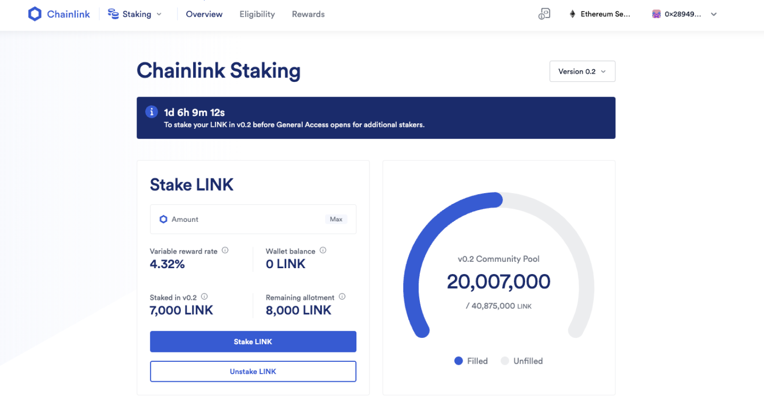 How to stake Link - Step 7