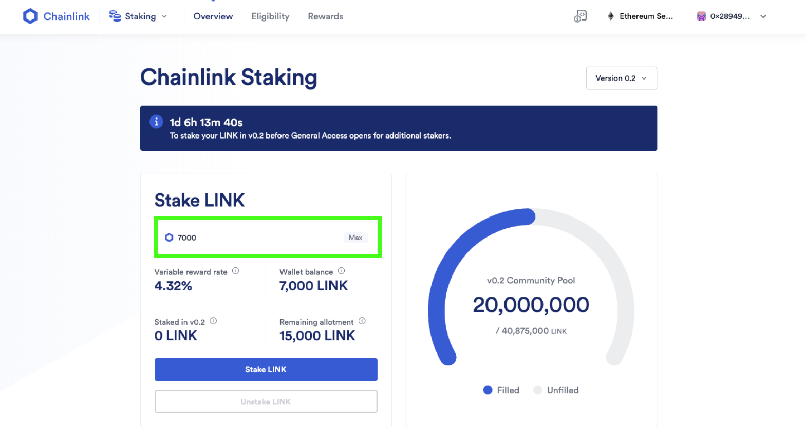 How to stake Link - Step 5