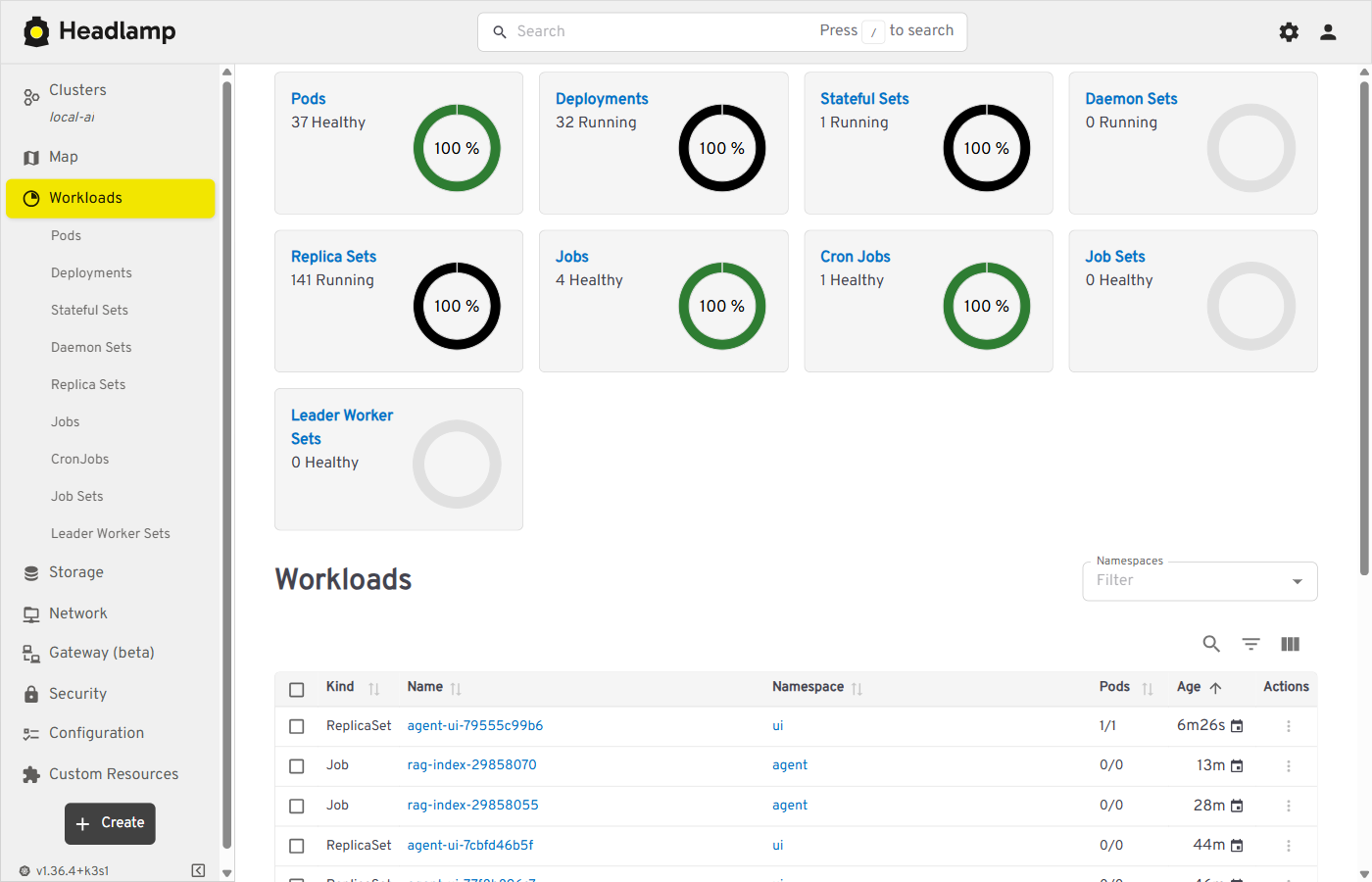 Headlamp Kubernetes dashboard