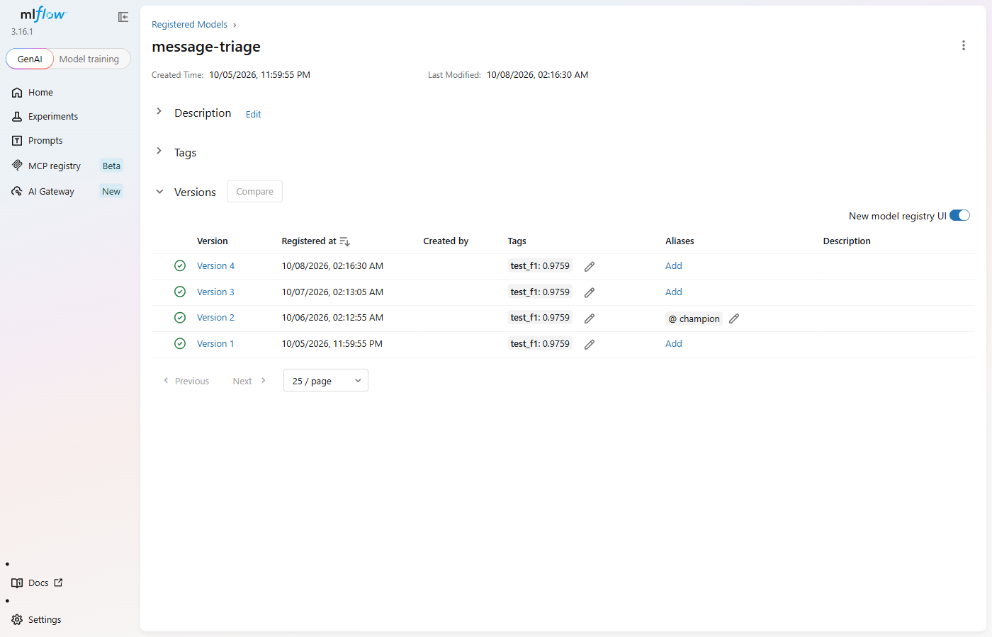 MLflow model registry