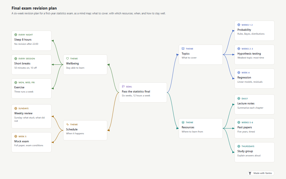 Mind map: a revision plan with four themes branching left and right