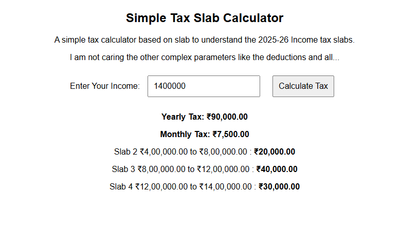 Simple Tax Slab Calculator