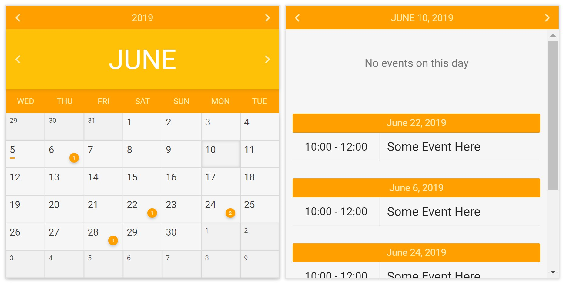 Screenshot of calendar