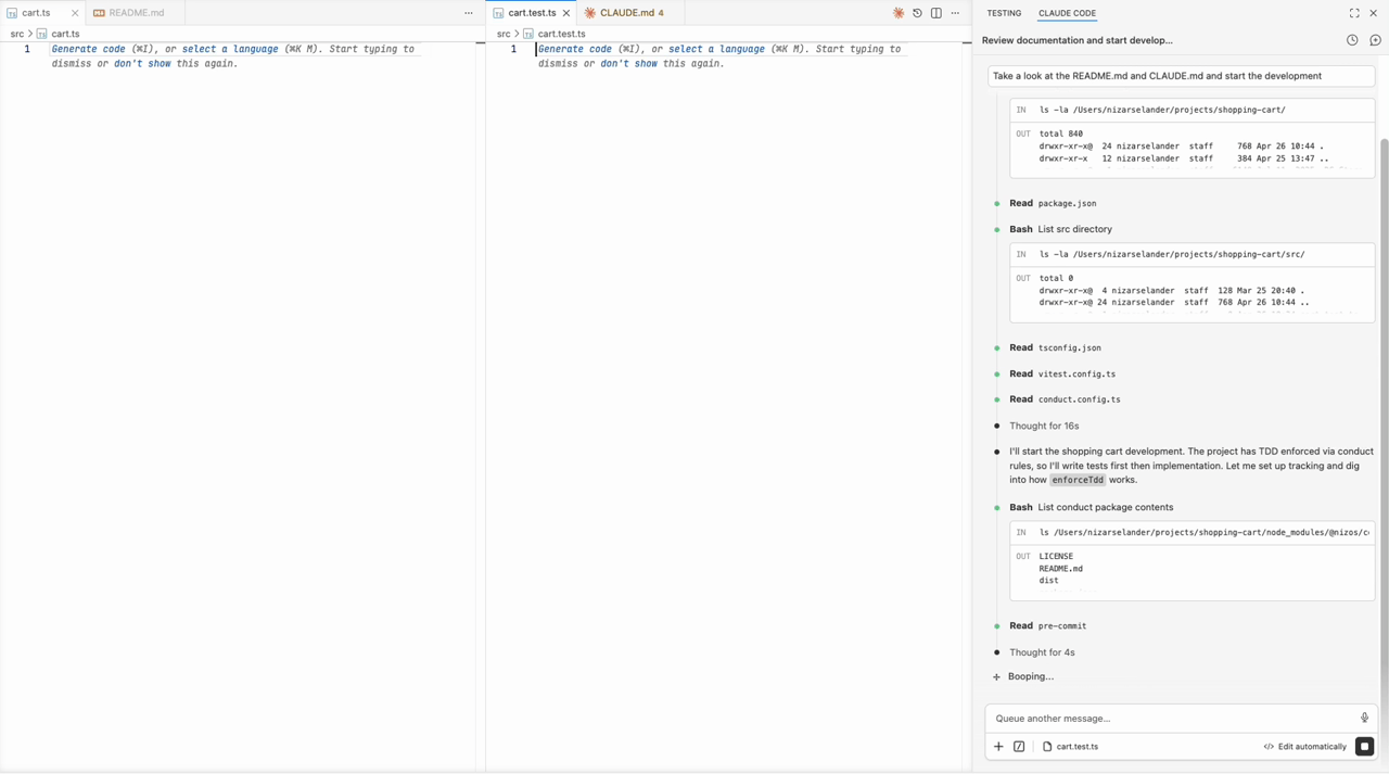 Probity enforcing TDD in a live agent session