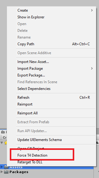 Assets context menu