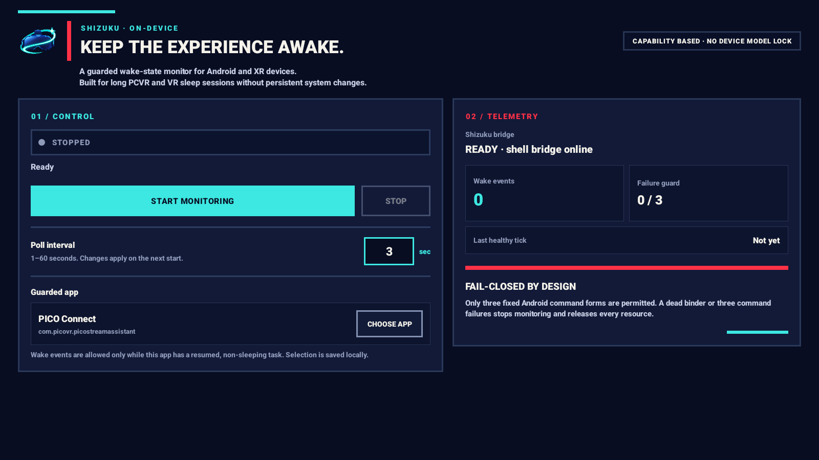 XR Keep Alive application interface
