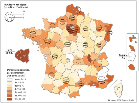 Combinaison de symboles proportionnels avec un dégradé de couleurs (variation de valeur) pour les informations quantitatives relatives à la surface