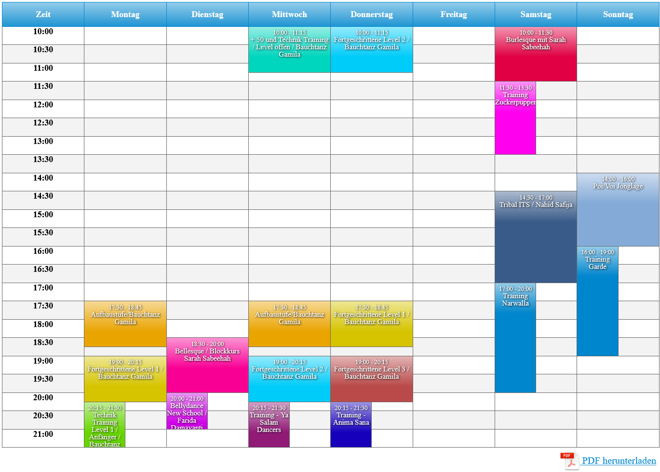 Example schedule